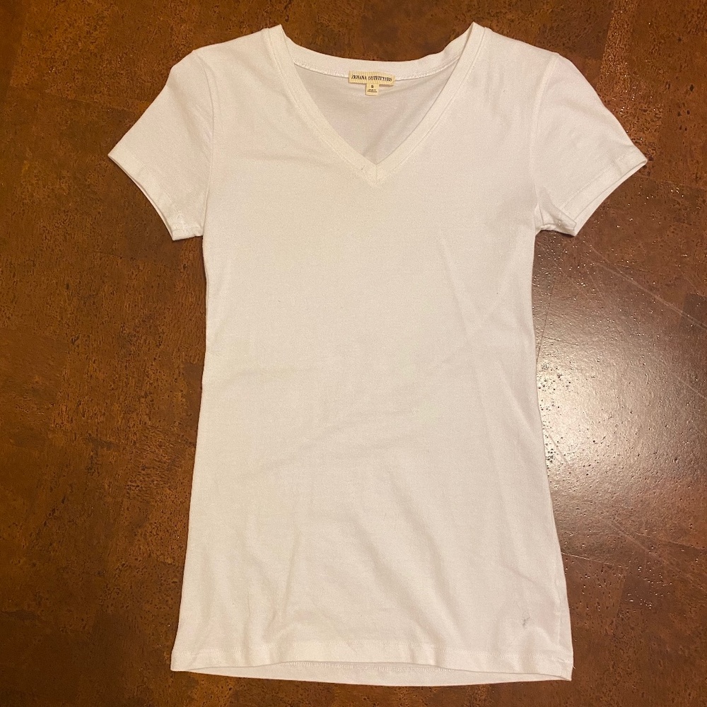 White V-neck Tee